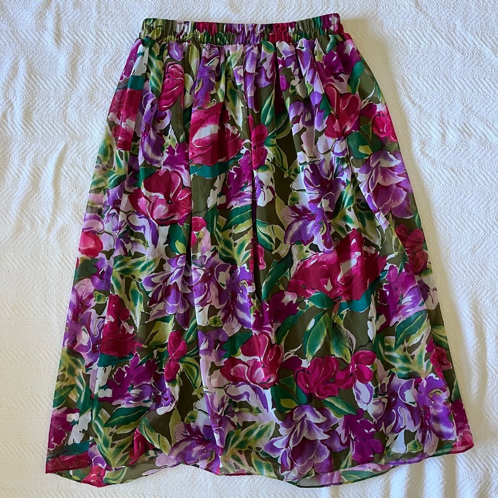 Requirements Jewel-toned Midi Skirt with Purple and Green Floral